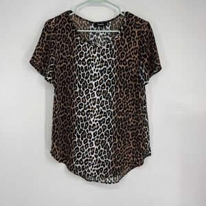 Premise Women's Blouse Size S Leopard Print Short‎ Sleeve Career Wear Top